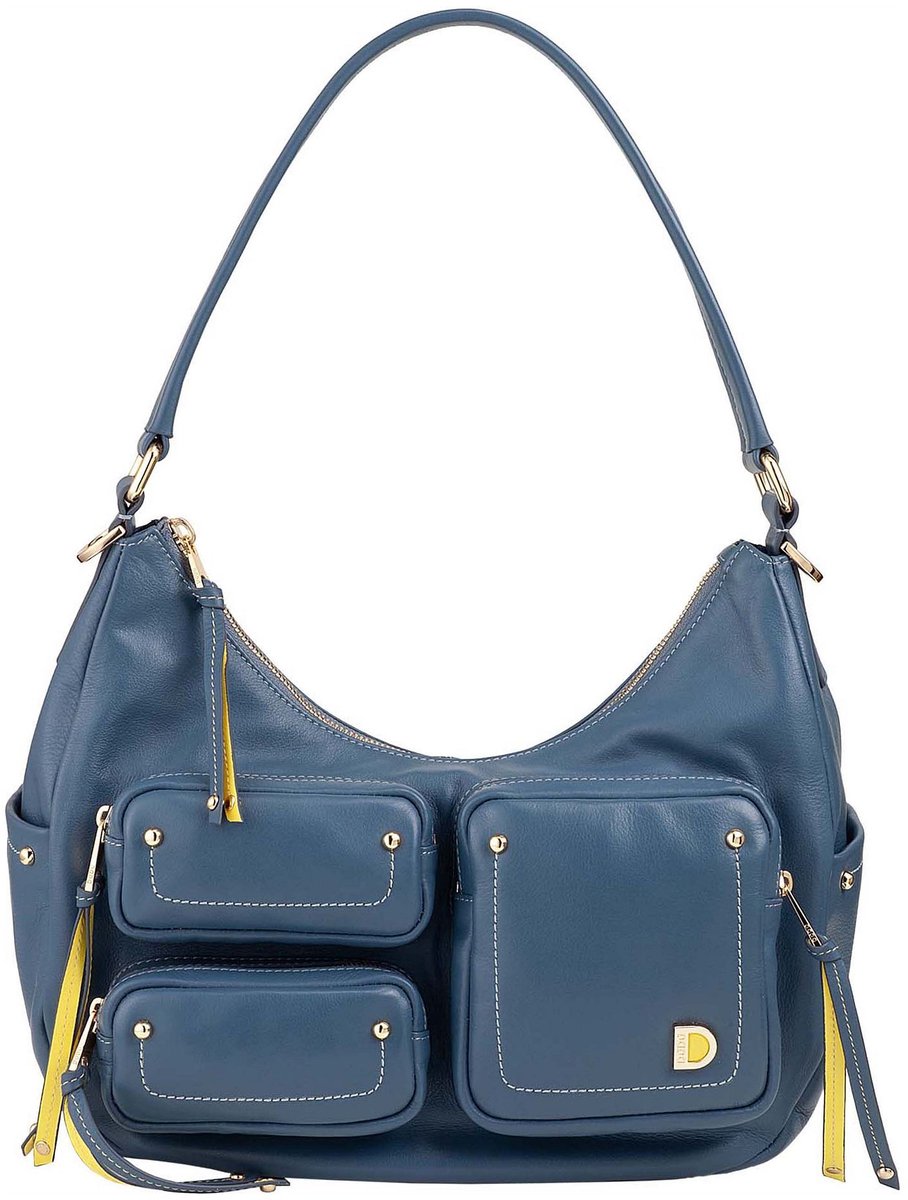 DuDu Pocket Schoudertas Leder 30 cm - Dames - denim blue