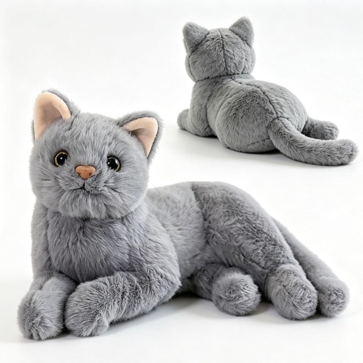 Realistische pluche kat, zacht en schattig knuffelkussen, het ideale cadeau, warme woondecoratie, 14+, 30 cm (grey) - ShopVlot