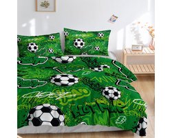 HOSIMA Football Bedding Set for Boys Girls Trendy Cool Graffiti Cartoon Football Print Duvet Cover with 2 Pillowcases - ShopVlot