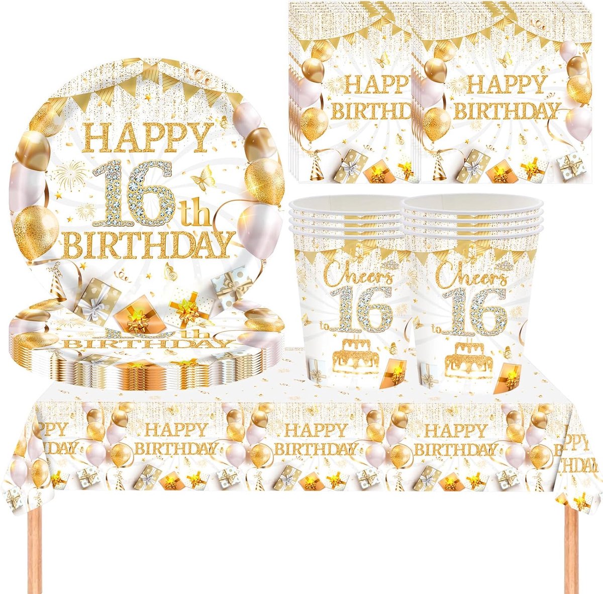 White gold tableware for birthday (universal, tablecloth) - ShopVlot