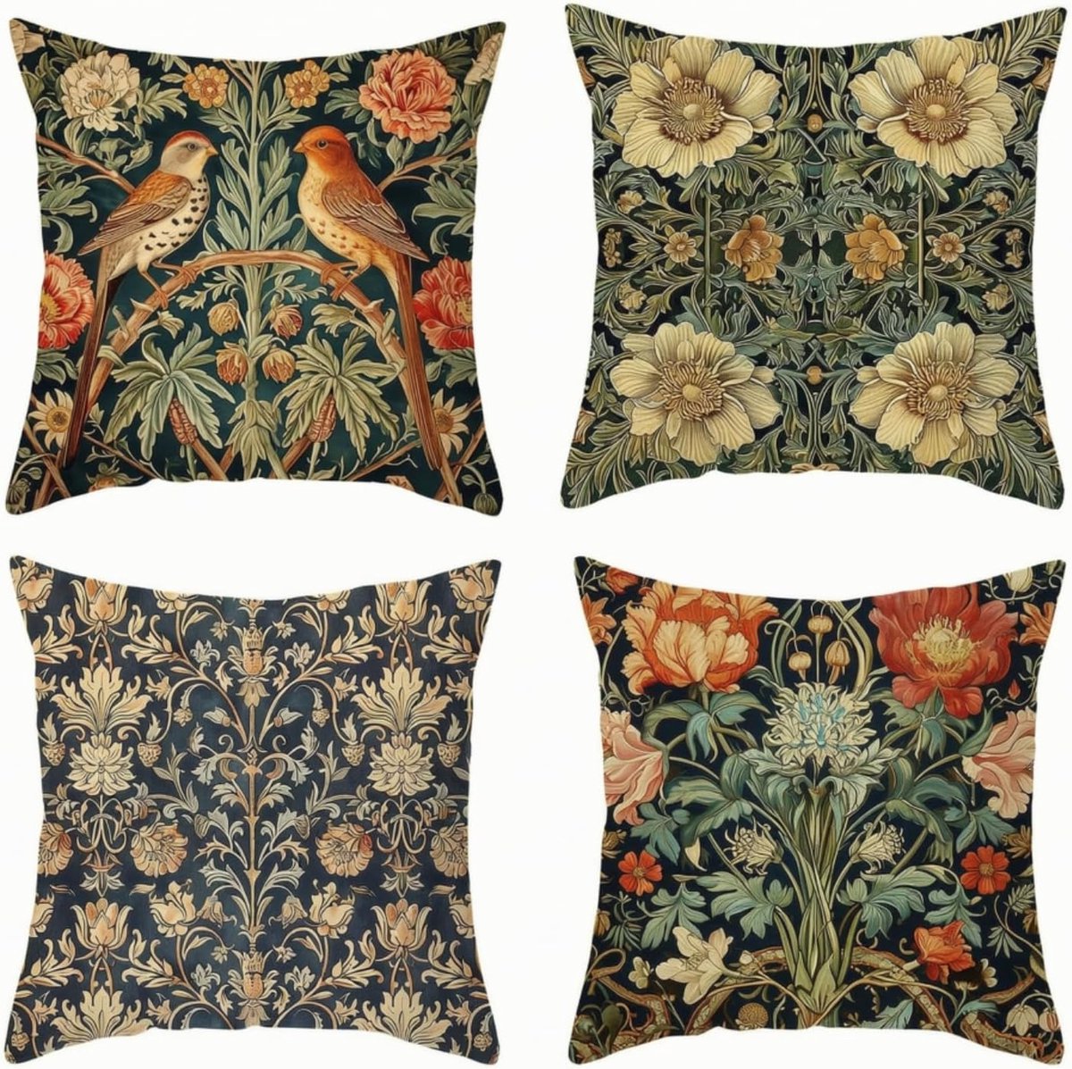Boho William Morris Bloemen Kussenslopen 45 x 45 cm Set van 4 - ShopVlot