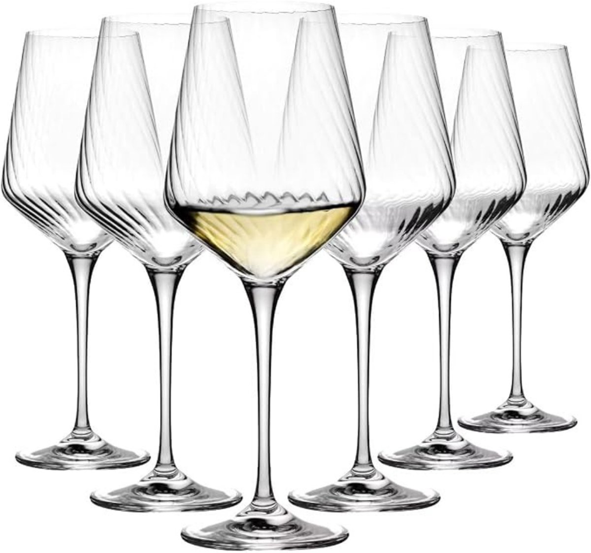 Verte Wijnglazen Set - Witte Wijnglazen - Loodvrij Kristal met Geribbeld Ontwerp - Rode Wijn - Mousserende Wijn - Cocktails - Elegant - Vaatwasmachinebestendig - Catering - Thuisgebruik - 450 ml - Set van 6 Stuks