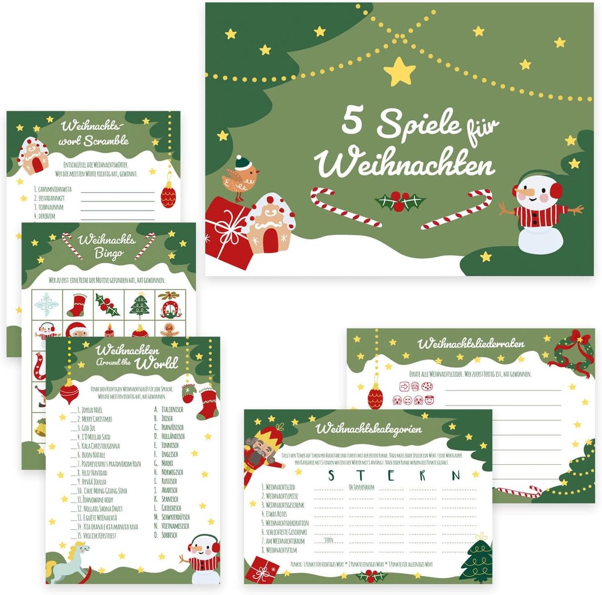 Christmas games, 5 games for Christmas (10 pieces each), Christmas quiz, party games family, 5 Christmas puzzles for - ShopVlot