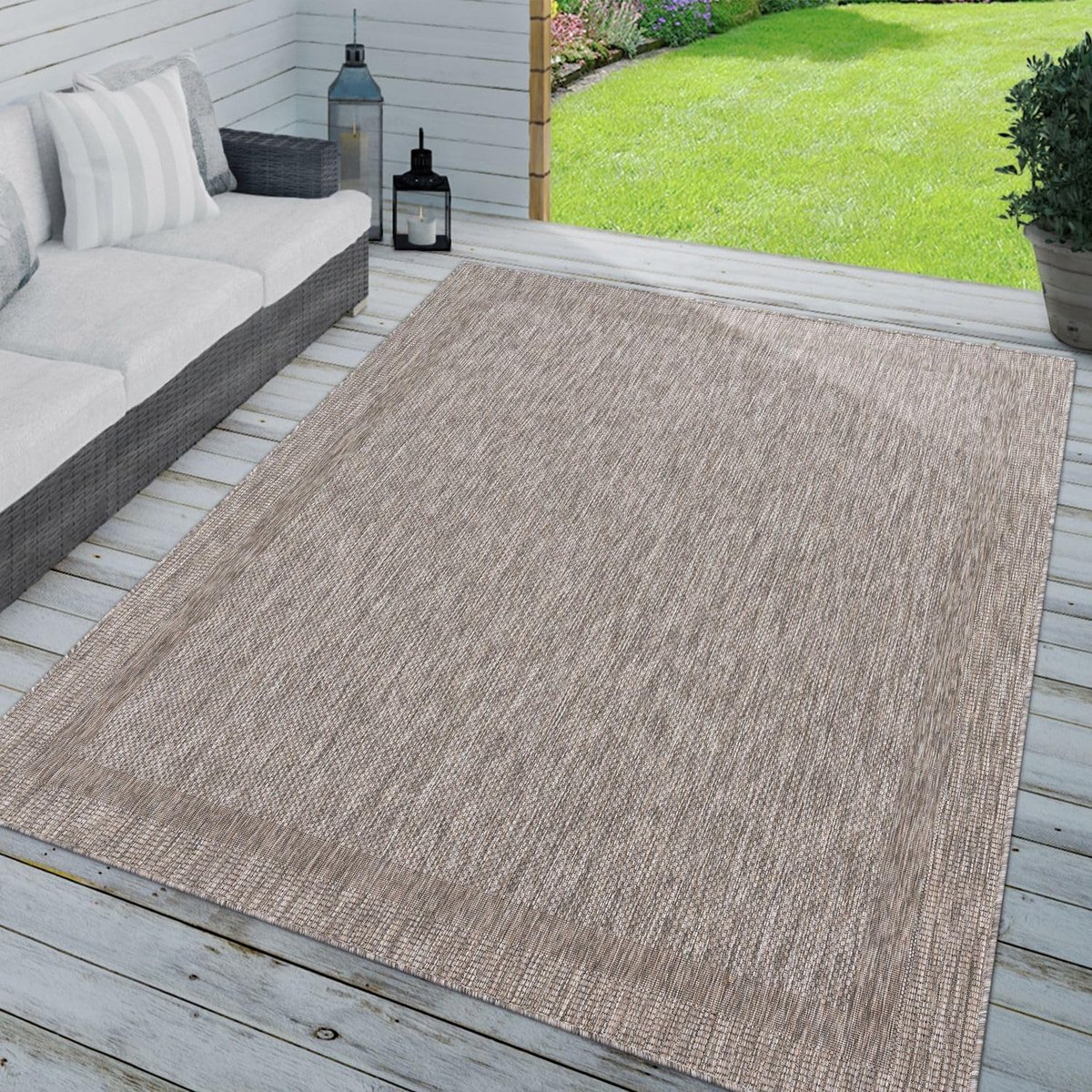 Home Tuin Vloerkleed Tapijt Voor Binnen En Buiten Keuken Patroon Randen Effen Kleur, Kleur: Beige Zand, Maat:80x250 cm