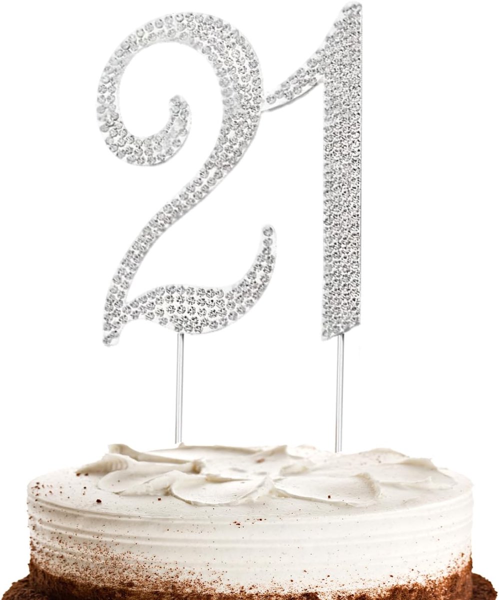 21e verjaardag, topper Happy Birthday 21, 21e verjaardag, taartdecoratie, 21 jaar voor meisjes, 21e verjaardag of 21e trouwdag (21 zilver)