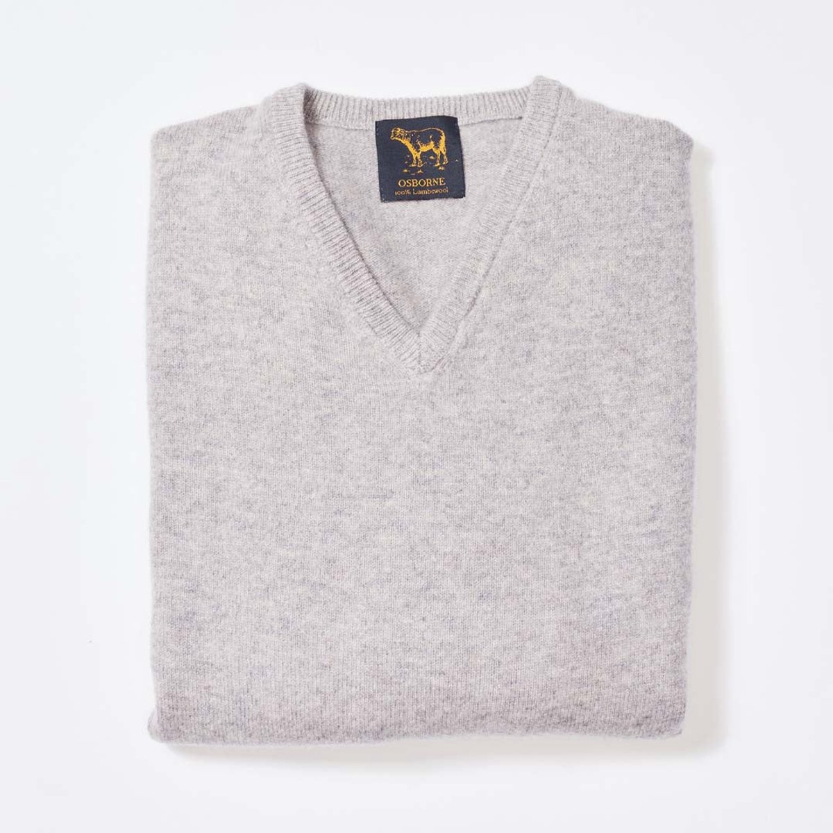 Osborne Knitwear Trui met V hals - Sweater heren in Lamswol - Pullover Heren - Light Grey - L
