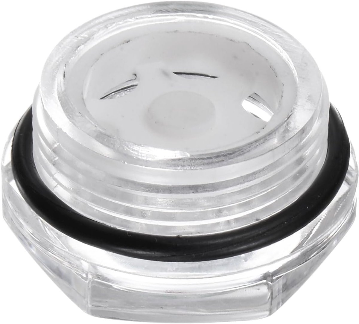 Luchtcompressor, oliezoeker, glas, M26 x 1,5 mm, mannelijke schroefdraad, vloeistof, kunststof, zeskantige oliekop, venster met O-ring, voor tankwissel, transparant