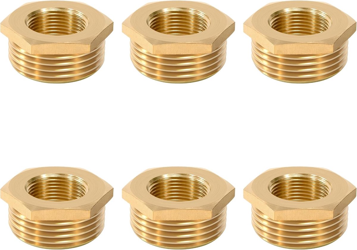 Slangaansluiting met schroefdraad, 6 stuks, 1 inch mannelijk naar 1/2 inch vrouwelijk verloopstuk, schroefdraadverbinding van messing, reduceerconnector voor water, gas, olie, tuin