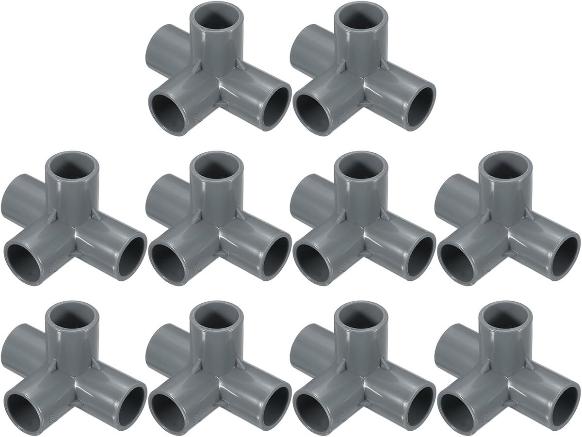 10 stuks 4-weg pvc-fitting 2,5 cm 0,8 inch PVC-connectoren PVC-hoek pvc-buisarmaturen pvc-koppeling pvc-meubel-hoekverbindingen voor doe-het-zelf tuinsteunstructuur, grijs
