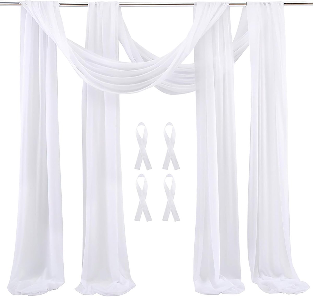 boog doorzichtige gordijnen achtergrond voile gordijn chiffon draperen stof 6 meter doorzichtige gordijnen prieel gordijn voor huwelijksceremonie receptie feest plafond decoratie, wit, 2
