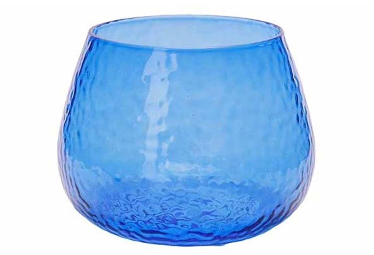 Theelichthouder Hammered Blauw 10x10xh7, 5cm Glas