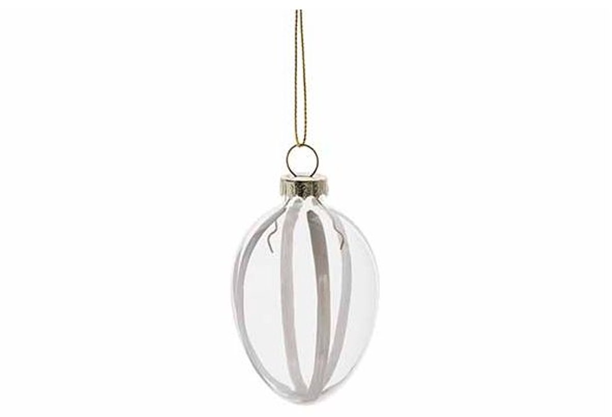 Hanger Striped Egg Wit 5x5xh7cm Glas