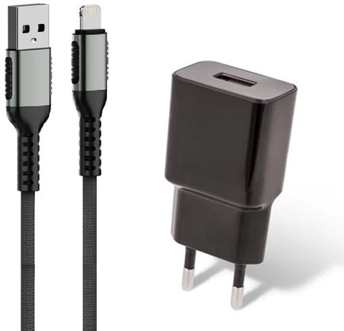 OneOne 2A oplader + 2,0m sterke Lightning kabel. Universele lader adapter past op Apple iPhone SE 2, iPhone 8, iPhone 8 Plus, iPhone 10, iPhone X, iPhone XR, iPhone XS, iPhone XS Max, iPhone 11