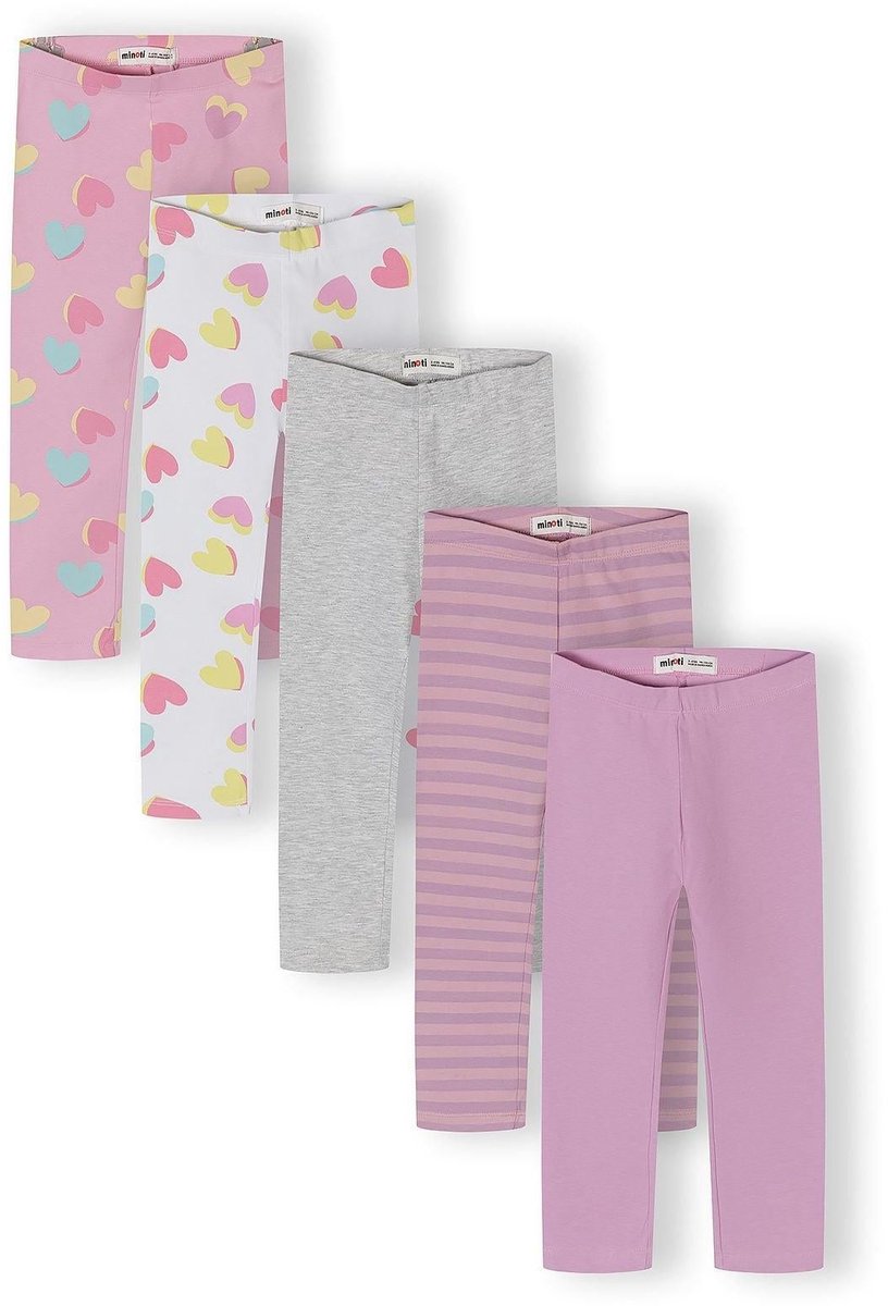 Minoti Legging meisjes 5-pack met hartjesprint - katoen - lila