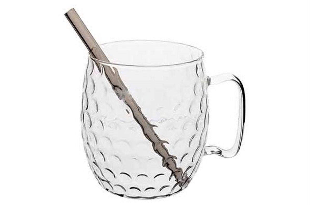 Moscow Mule Glass Hammertone Set2 Transparant Incl. 2 Eco Rietjes