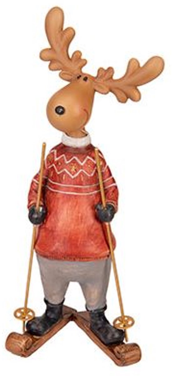 Rendier Ski Rood-bruin 10x7xh24cm Resin