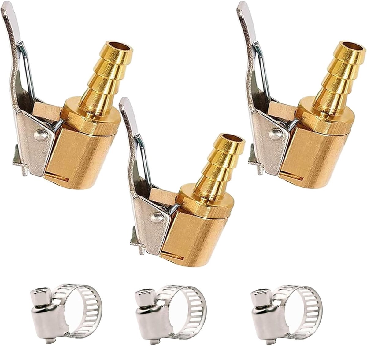 3 Stuks 6mm Tyre Valve Air Pump Clip, Bandenvulnippel Messing Hefboomstekker Momentstekker Adapter afsluitbare Luchtstroom Perslucht Ventiel voor Autobanden, Vrachtauto, Suv, Motor en Fiets