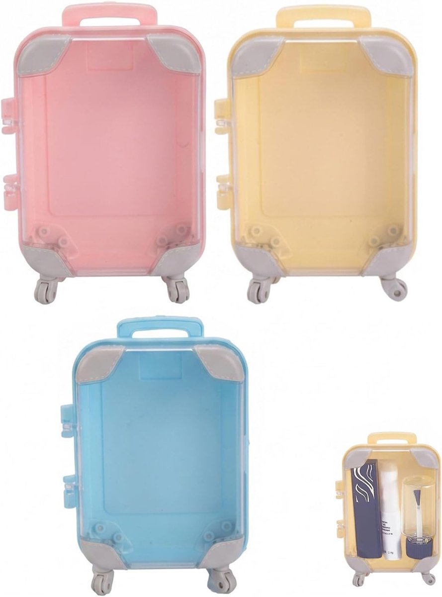 Set van 3 mini-koffers spaarpot voor reizen met wielen en handvat, geschenkdoos bevordert praktische besparingen en zelfstandigheid, koffer, eenvoudige montage, volwassenen en kinderen