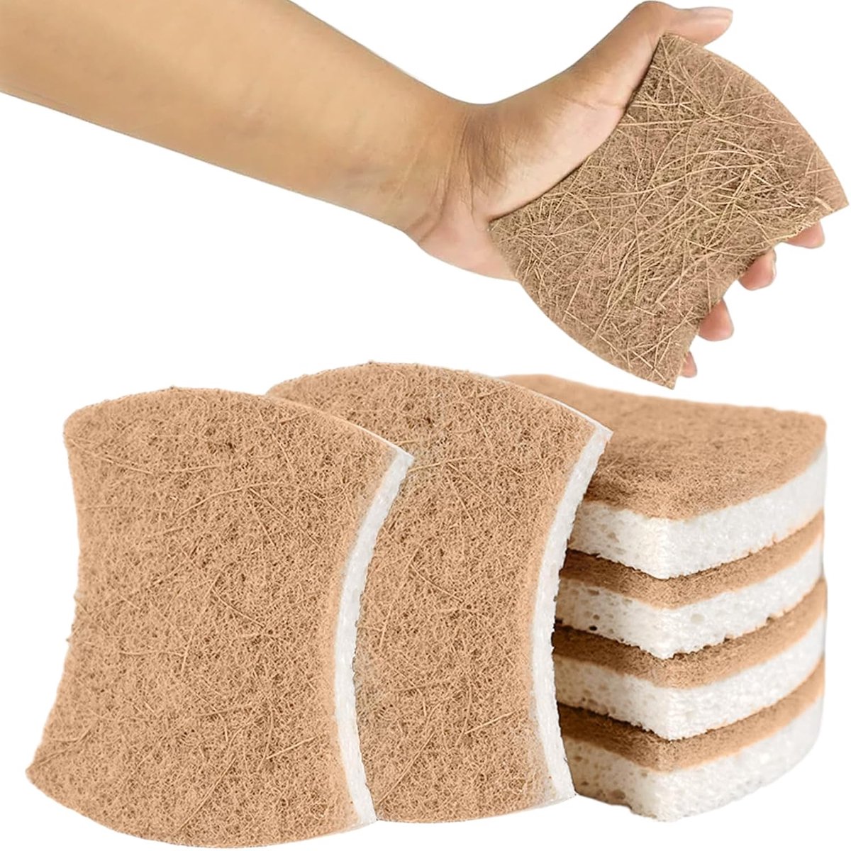 6 stuks natuurlijke keukenspons, ecologische schuurspons, biologisch afbreekbare keukenspons van cellulose en kokosnoot, natuurlijke reinigingsspons, duurzame keukenspons