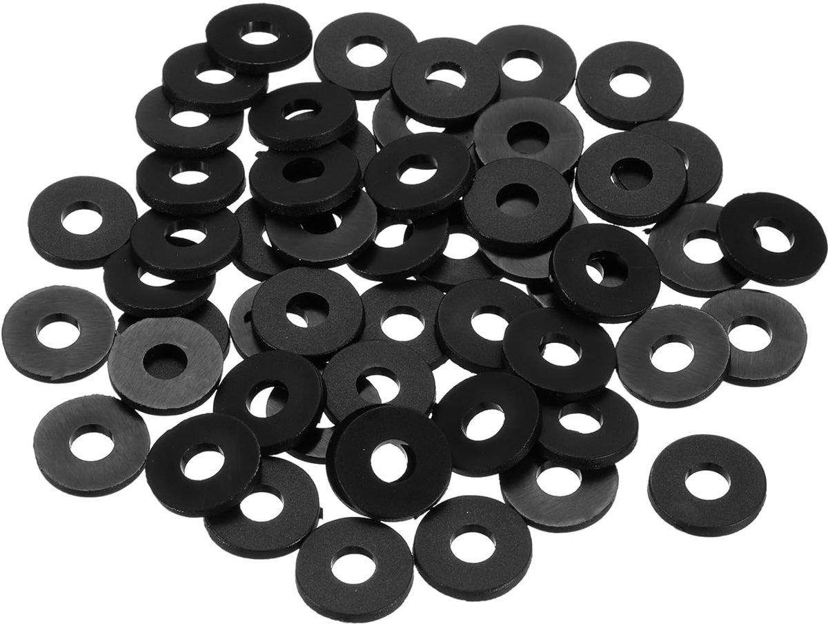 55 stuks nylon sluitringen, 6 mm ID 18 mm OD 1,5 mm dik platte schijf, kunststof afstandhouders voor schroeven, bouten, tuinkraan, sanitaire reparatie, zwart