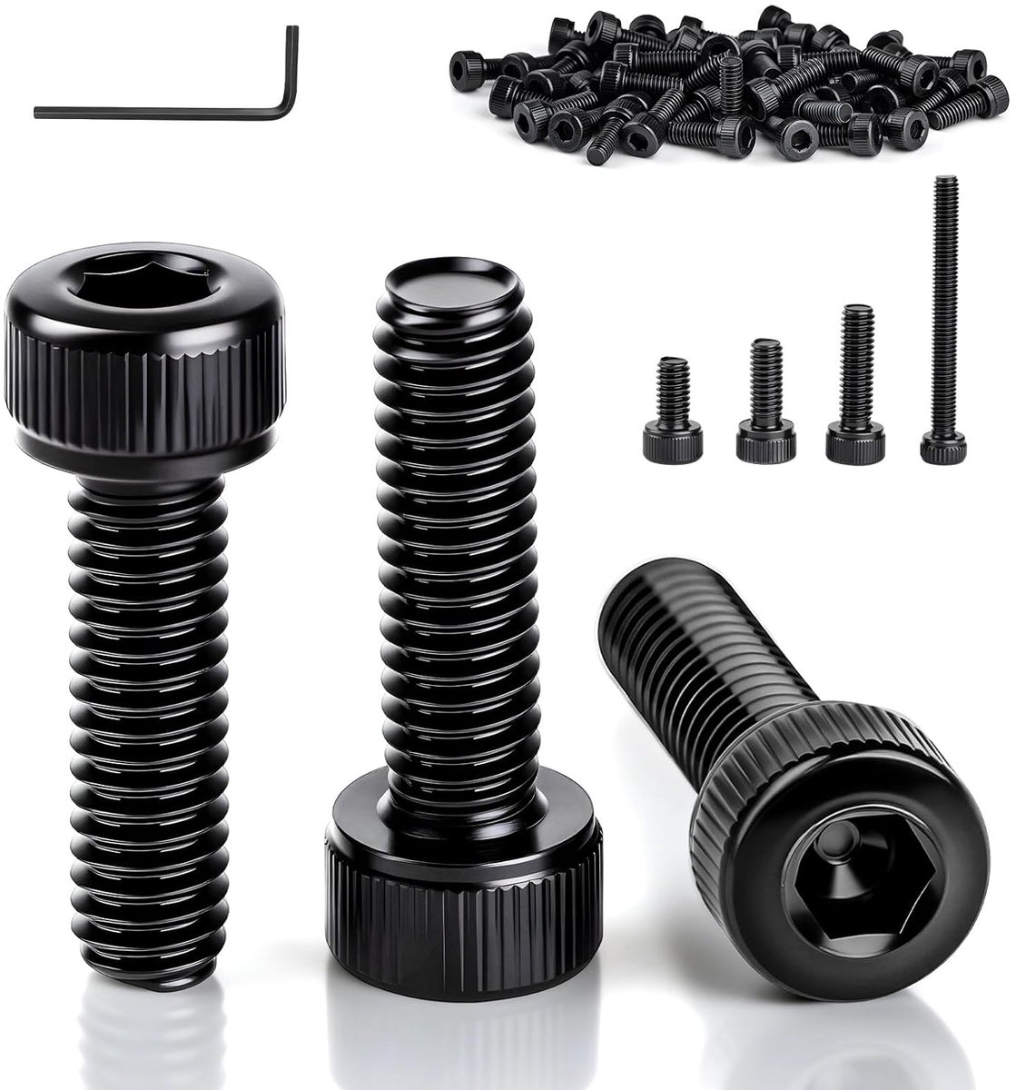35 stuks M6 schroeven, cilinderkopschroeven M6 x 16 mm, cilinderschroeven met binnenzeskant, roestvrij staal A2, volledige schroefdraad, zwart, binnenzeskantschroeven met moersleutel