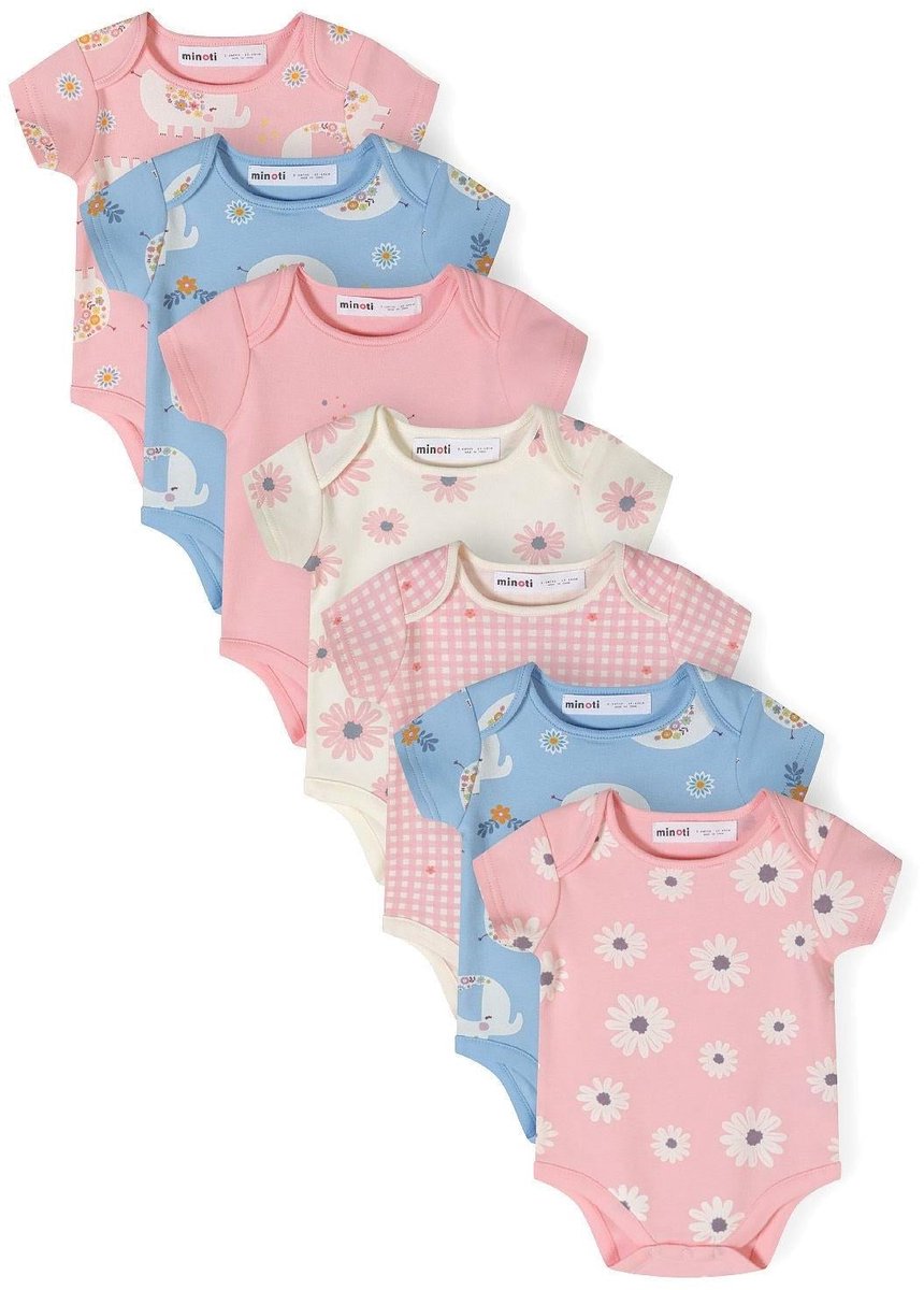 Minoti meisjes rompertje 7-pack 100% katoen - korte mouw