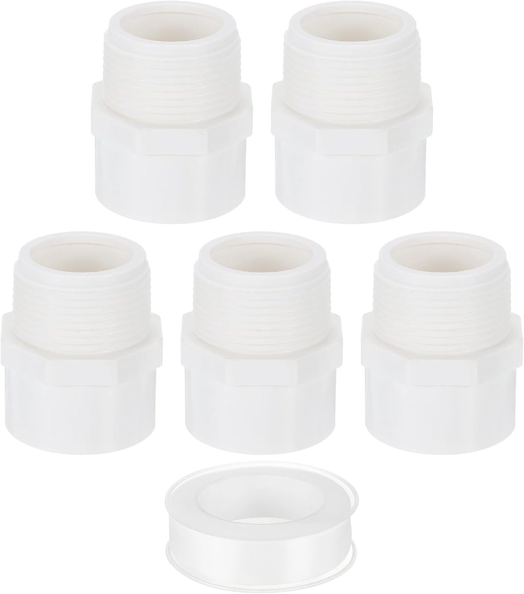 5 stuks 40 mm PVC slangkoppeling, mannelijke schroefdraad koppelingsadapter (sokkel x mannelijke buisschroefdraad) voor tuin, zwembad, boerderij, irrigatie, waterleiding, armatuur, wit, 5