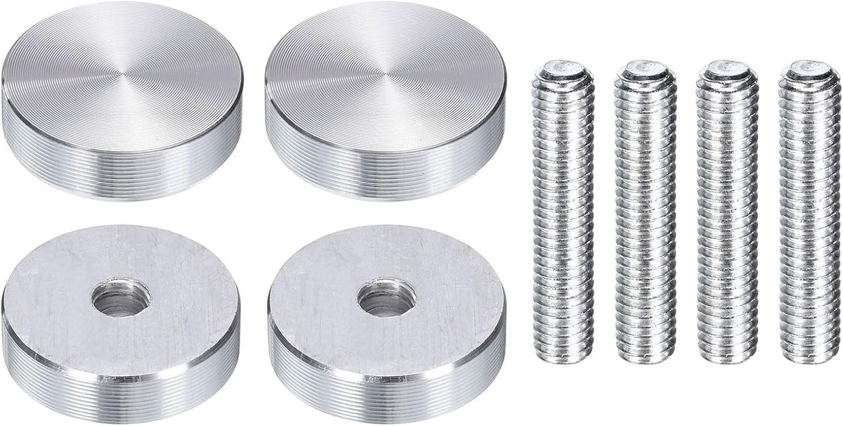 4 stuks ronde aluminium schijven, M6-schroefdraad, 25 mm diameter, aluminium cirkelschijf-glasplaatadapter voor glazen tafelmeubels, salontafels, zilver