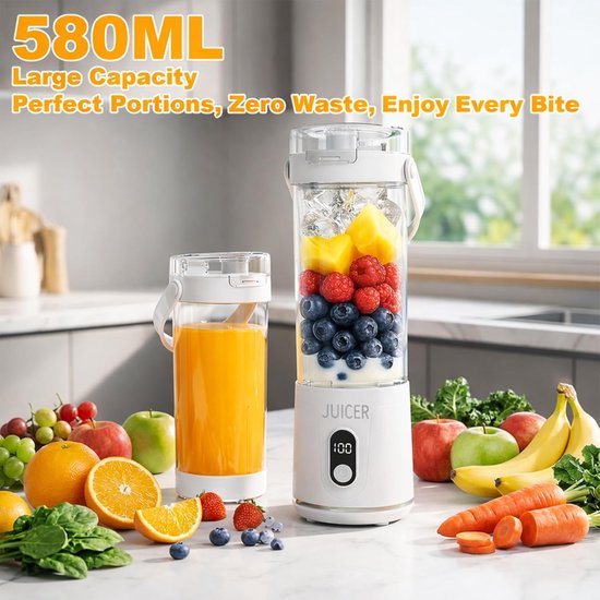 Mini Blender - Smoothie Maker - Onderweg Mixen - 12 Roestvrijstalen Messen - 580ml Capaciteit - Wit van MINI — afbeelding 4