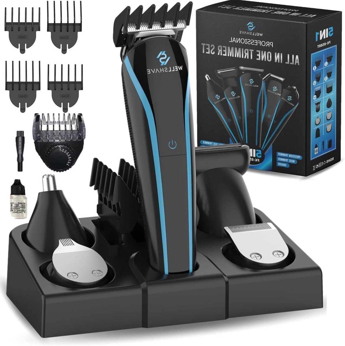Baardtrimmer Mannen - Bodygroomer Lichaamstrimmer - Persoonlijke Verzorging - 5-in-1 Multifunctioneel - 16 x 3.5 x 3 cm - Zwart