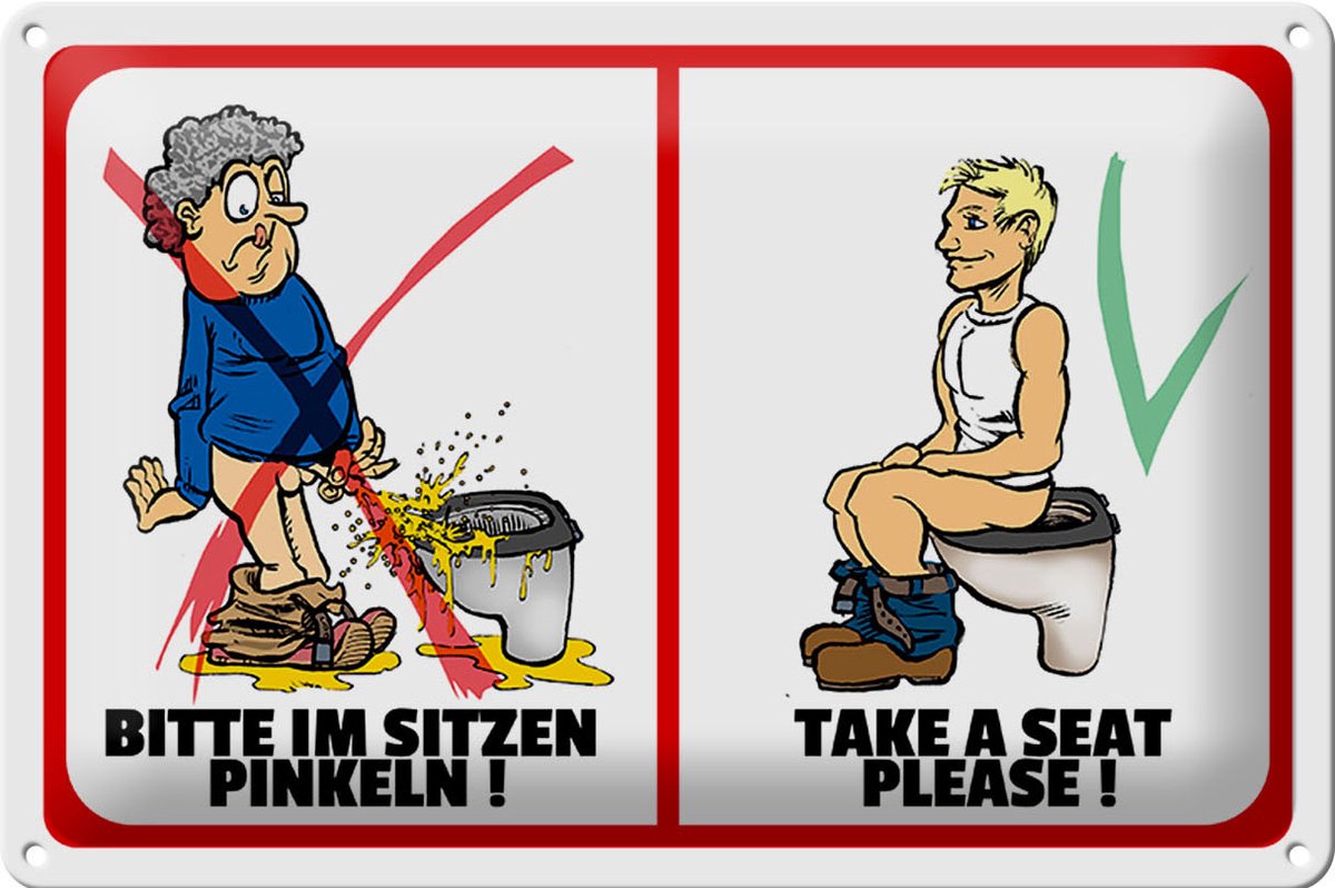 Blechschild Hinweis 30x20cm Bitte im Sitzen pinkeln