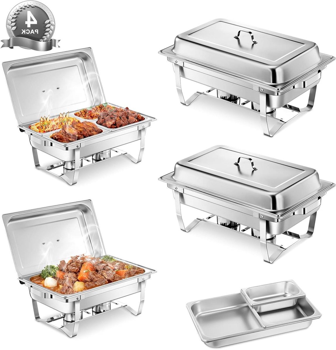 Warmhoudset Buffet - Voedselverwarmers Set - Catering Evenementen - Waterdamp Isolatie - 9 Liter Capaciteit - Zilverkleurig