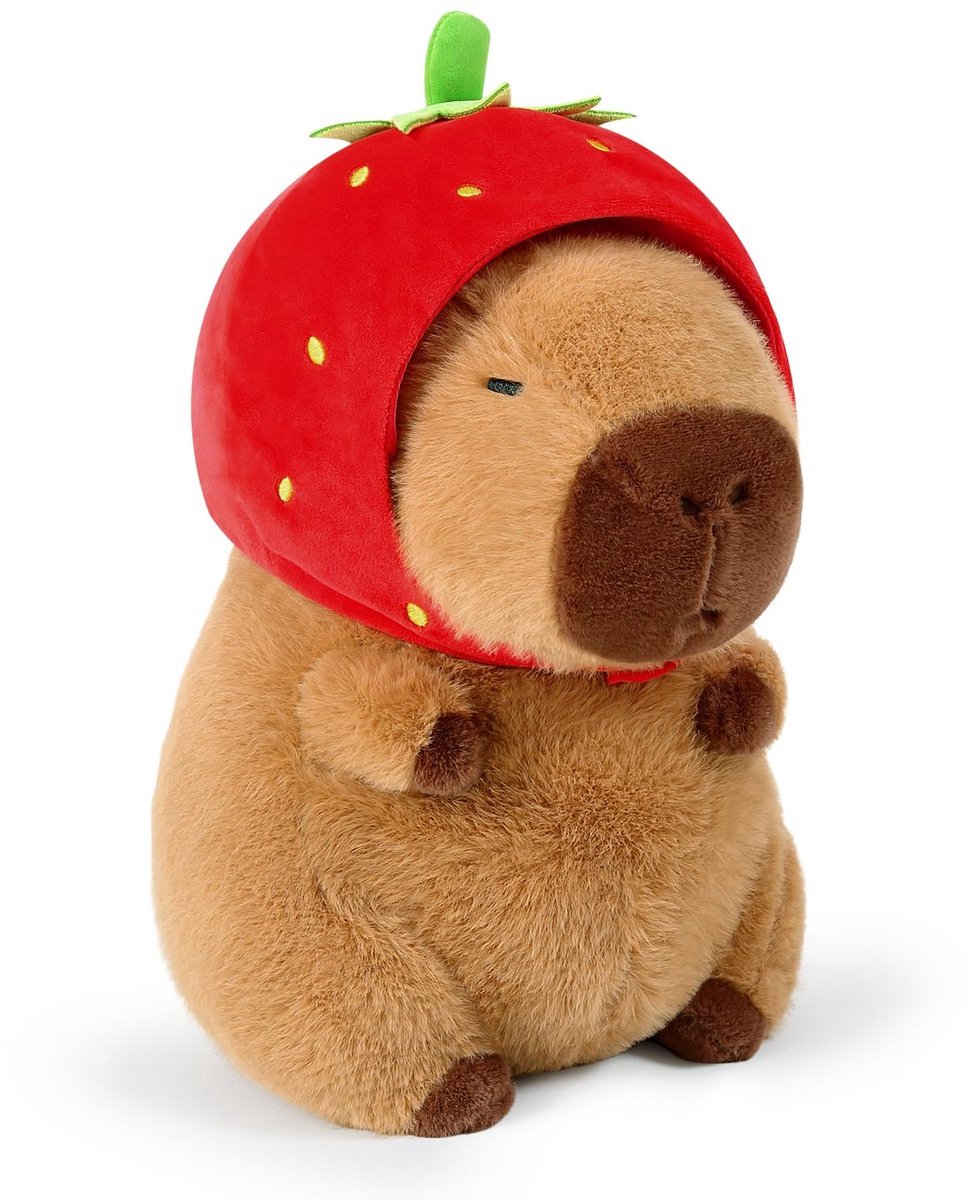 Casalora Capibara - Pluche Capybara Knuffel 30 cm - Zachte Pluche Knuffel met Aardbeien Hoed - Decoratieve Knuffel voor Kinderen
