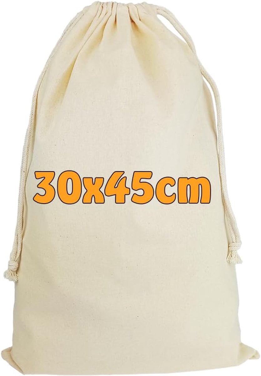 Katoenen tas, stoffen tas | met trekkoord | 30 x 45 cm | Zero Waste | Groentetas Lunchzak Cosmeticatas Sokkentas Speelgoedzak Ondergoedtas Schoenenzak