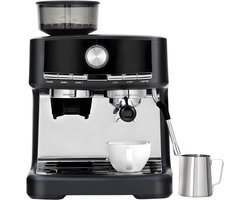 Espressomachine - Voor Thuis of Kantoor - Cappuccino- en Espressofunctie met Melkopschuimer - 15 bar, RVS, 30 Maalinstellingen - Zwart