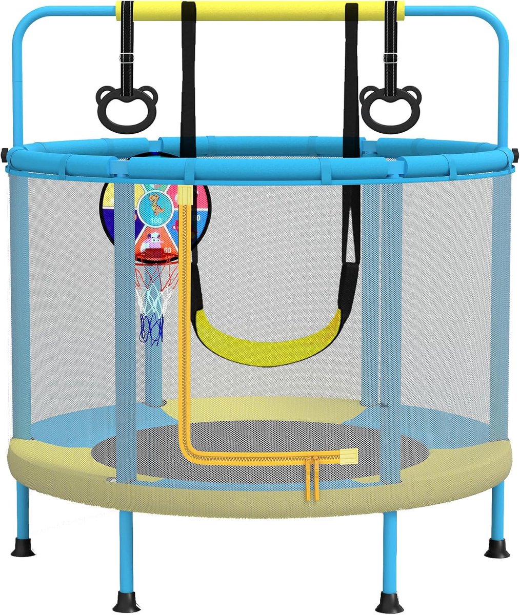 PILIN 4-in-1 multifunctionele trampoline, inclusief schommels, stangen, banden, basketbalkorf/dartschijven - ShopVlot