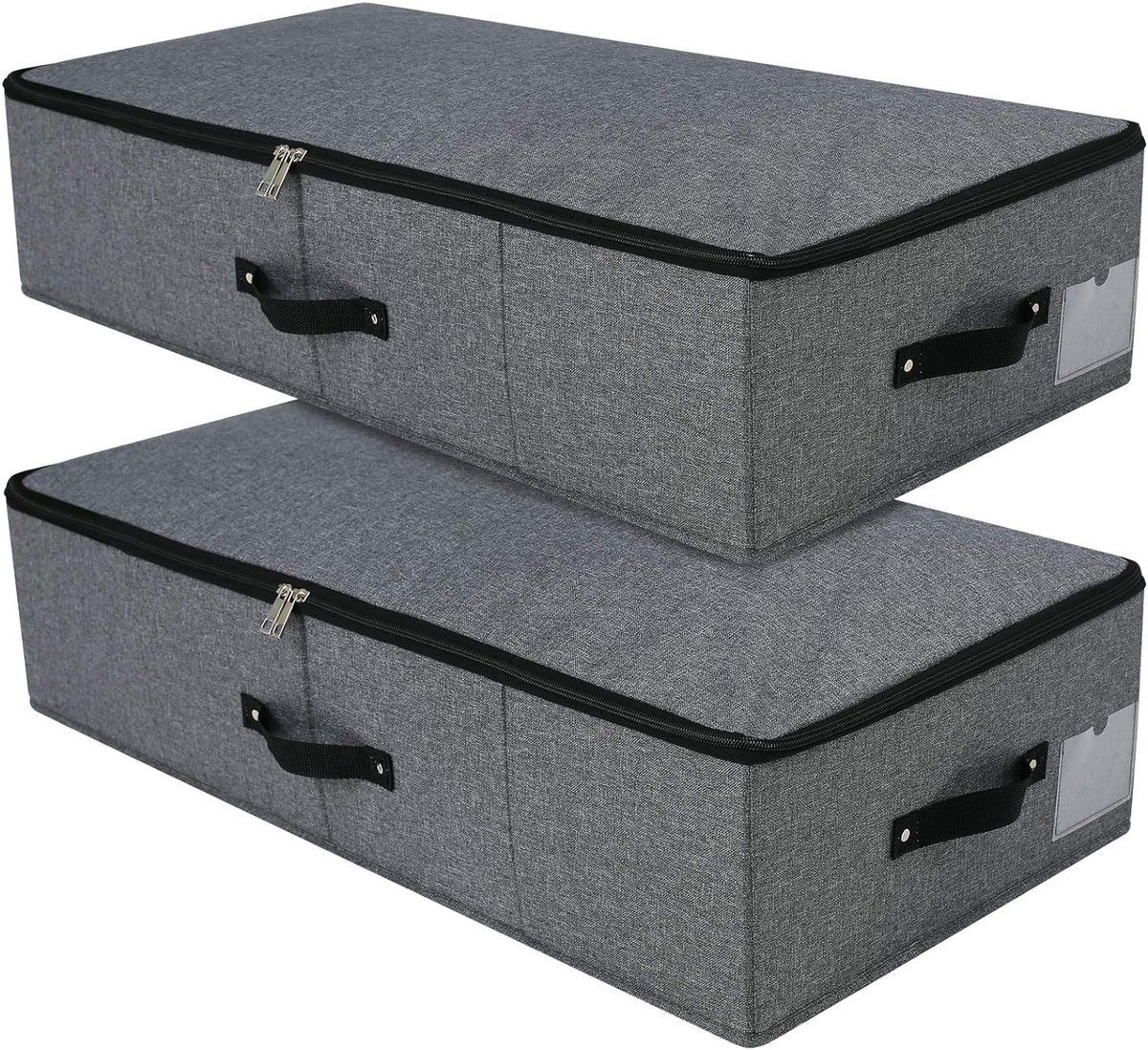 opbergdoos voor onder het bed, met kunststof ondersteuning, dekens, kleding, dekbed, organizer voor slaapkamer en kast, 74,5 x 38 x 18 cm, zwart-grijs, 2 stuks