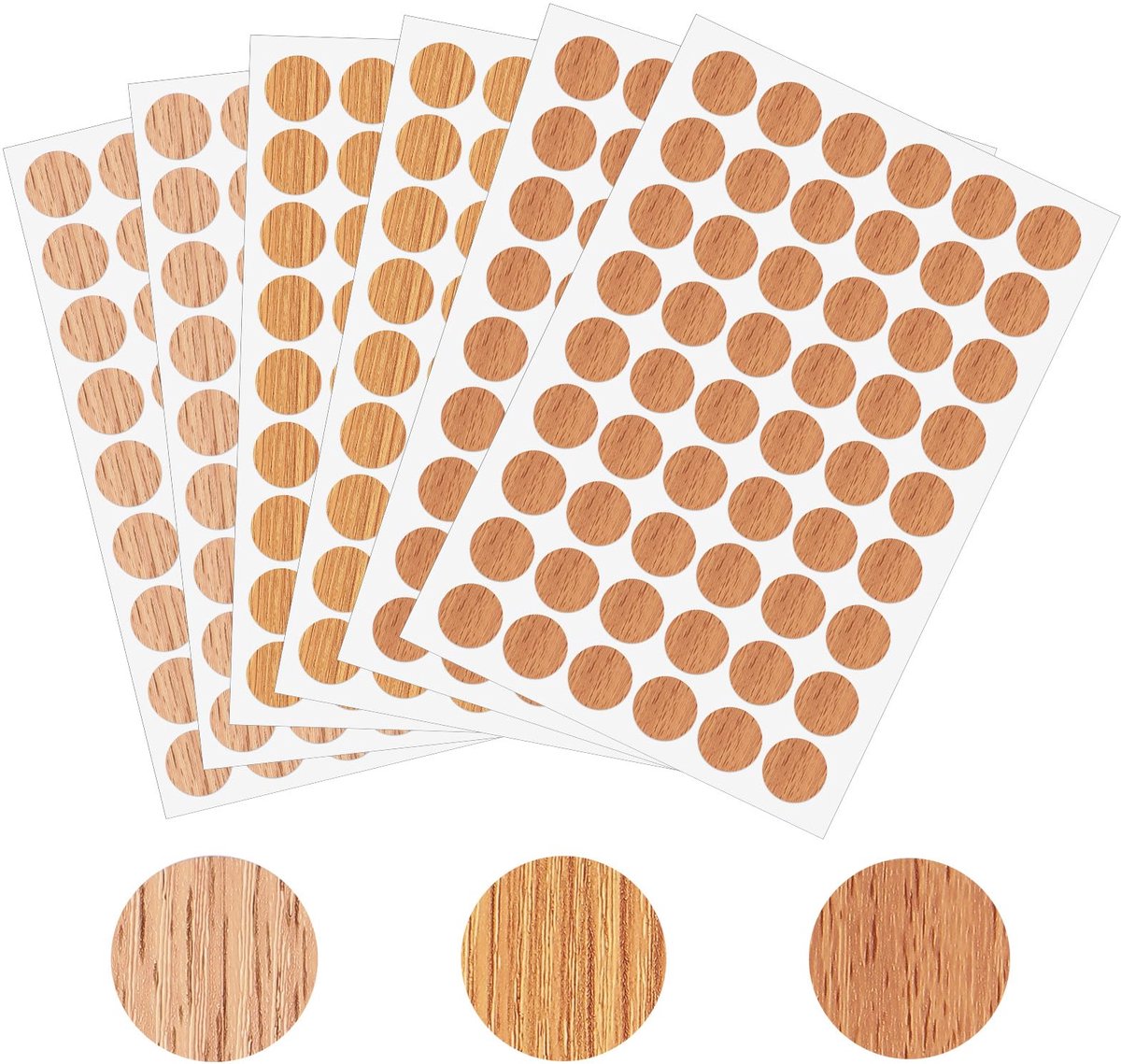 304 stuks schroefgatstickers, 21 mm, zelfklevende afdekkappen voor schroeven, natuurlijke houtkleur, schroeven, afdekkappen voor kasten, meubels