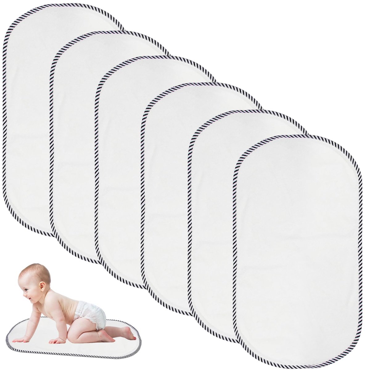 aankleedkussen voor babyluiers: WEGREAT 6 stuks, wasbaar, waterdicht, 30 x 60 cm van bamboeviscose, zacht en beschermend - comfort voor baby's, wit