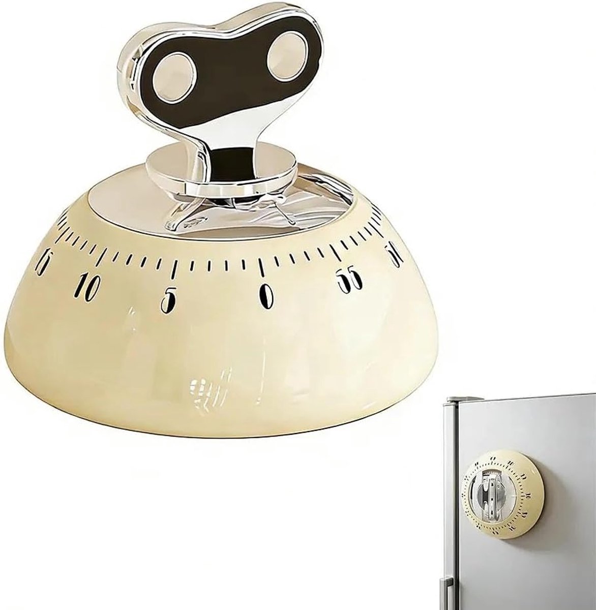 Ulisem - Mechanische Keukentimer – Retro Kookwekker 60 Minuten – Magnetische Kooktimer – Handmatig Opwindbaar – Luide Alarmtimer voor Koken, Bakken, Studie & Klaslokaal – wit