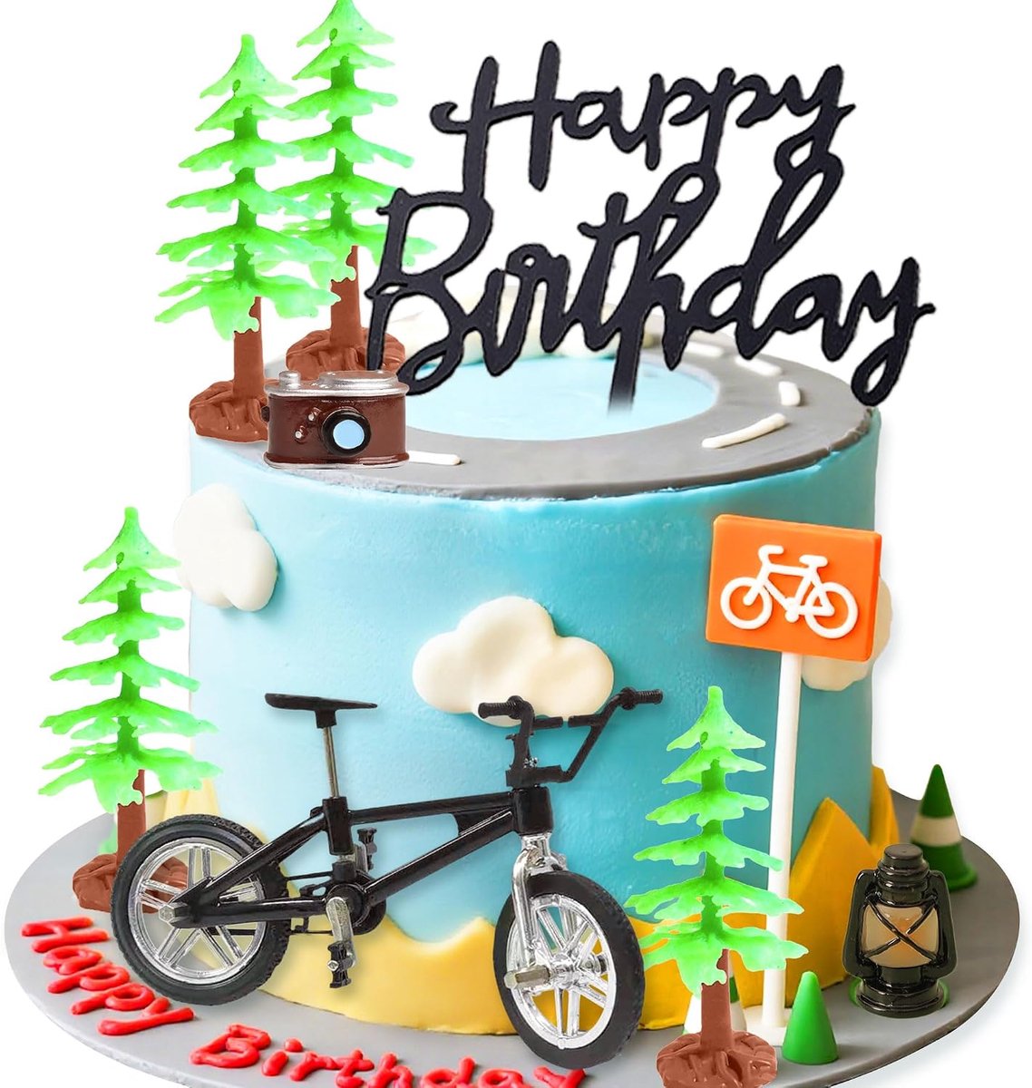 Fiets taartdecoratie fiets taartdecoratie voor outdoor sport camp | Fiets taartdecoratie fiets taartdecoratie voor outdoor sport camp berg boom thema's verjaardagsfeest accessoires (zwart)