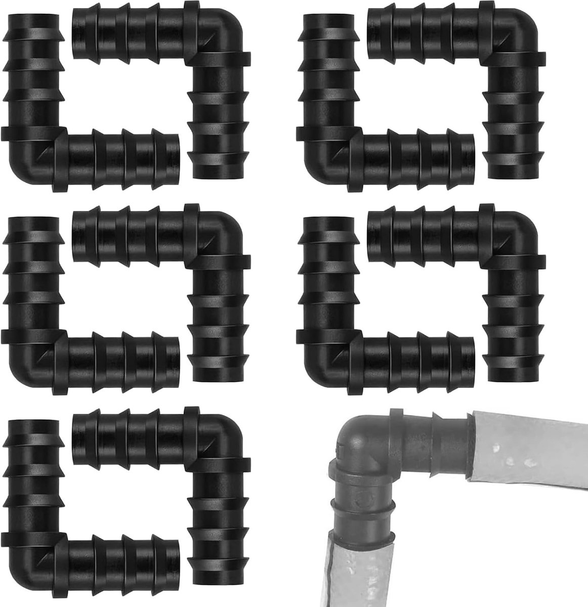 9 stuks slangverbinding, 16 mm zwart kunststof L-vorm & T-stuk druppelirrigatie-fitting voor tuinbewateringssysteem
