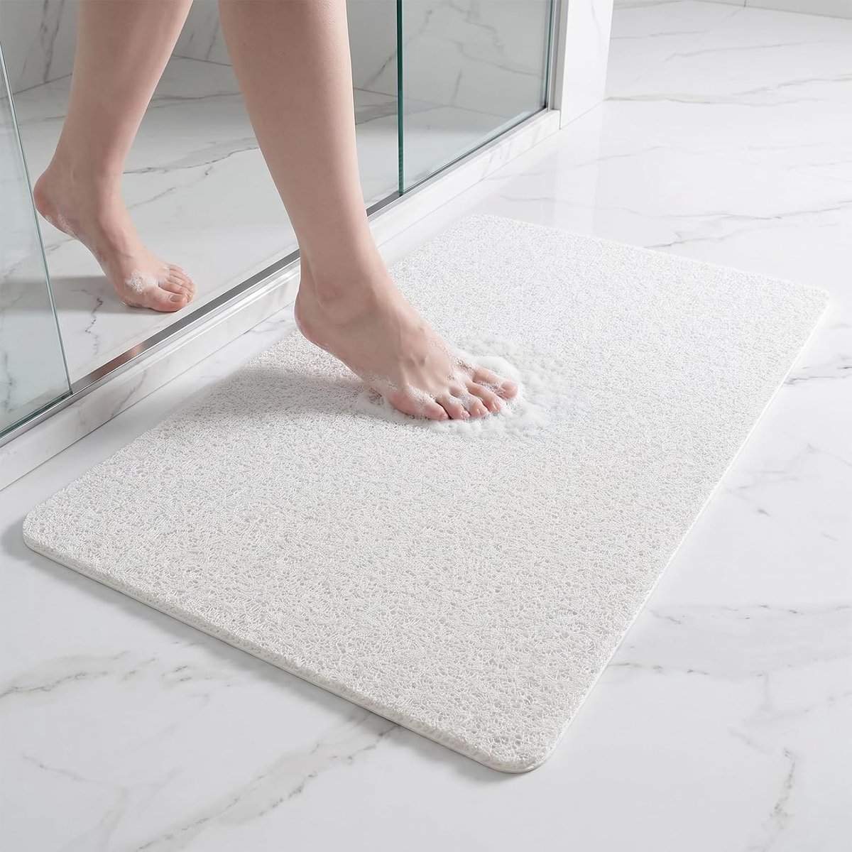 Douchemat, antislip, 40 x 60 cm, zachte pvc-loofa-antislipmat voor badkuip | badmat, antislip met afvoer, sneldrogende en schimmelbestendige badmat voor badkuip en natte ruimtes