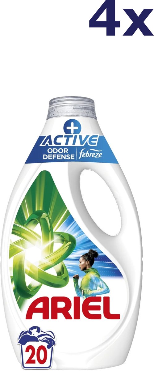 4x Ariël Liquid - 20sc900ml - + active odor defense - touch of febreze wasmiddel
