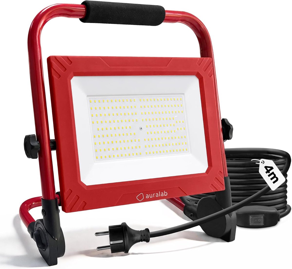 SnelShoppen - Auralab LED Bouwlamp 200W met Stekker, 20000LM Opvouwbare Werklamp met 4m Kabel en Schakelaar, IP65 Waterdichte Bouwplaatslamp 6500K voo