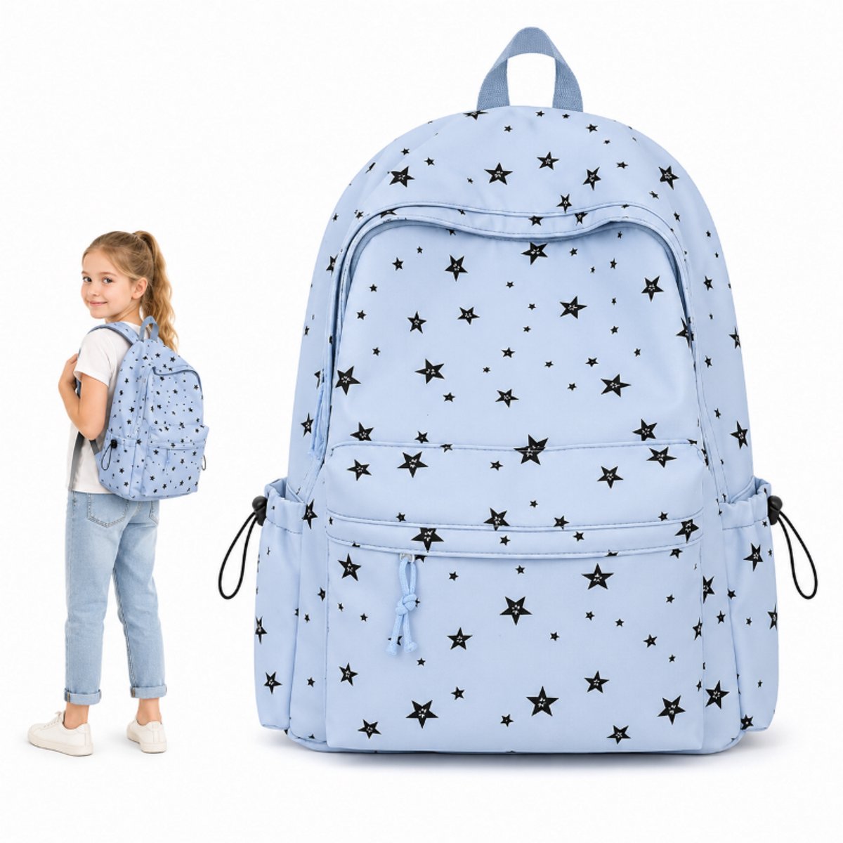 Bobypet - Grote Schooltas voor Middelbare School - Laptoptas Rugzak 15.6 Inch van Duurzaam Twill - Lichte Casual Rugtas met Drinkbekervakken - Universele Reistas voor School, Studie, Sport & Reizen - blauw