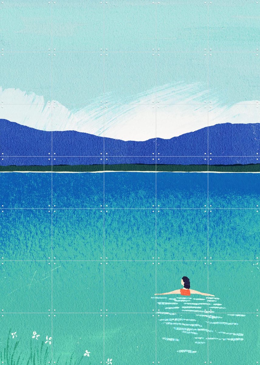 IXXI Morning Dip, Henry Rivers - 100 x 140 cm - Gratis ophangtool - Grote wanddecoratie en posters - Schilderijen, Illustraties, Kleurrijk, Aquarel