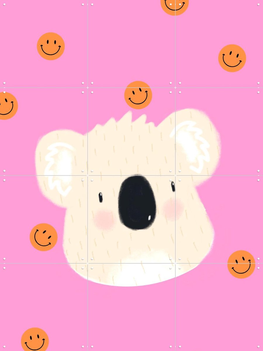 IXXI Smiley Koala, Stadse Spruiten | door Miek illustreert - 60 x 80 cm - Gratis ophangtool - Grote wanddecoratie en posters - Cartoonesk