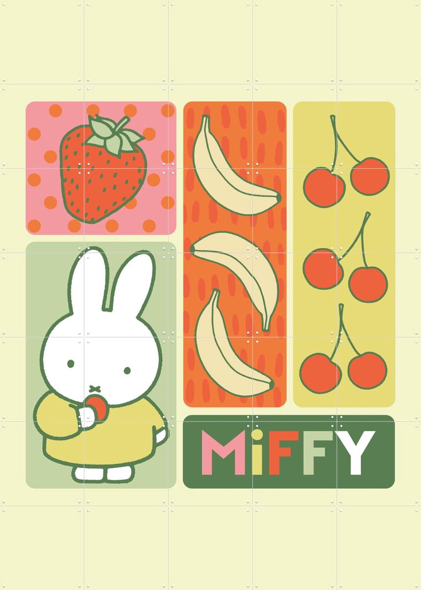 IXXI Nijntje Fruit Groen, Nijntje - 100 x 140 cm - Gratis ophangtool - Grote wanddecoratie en posters - Cartoonesk, Kleurrijk, Speels, Kinderkamer