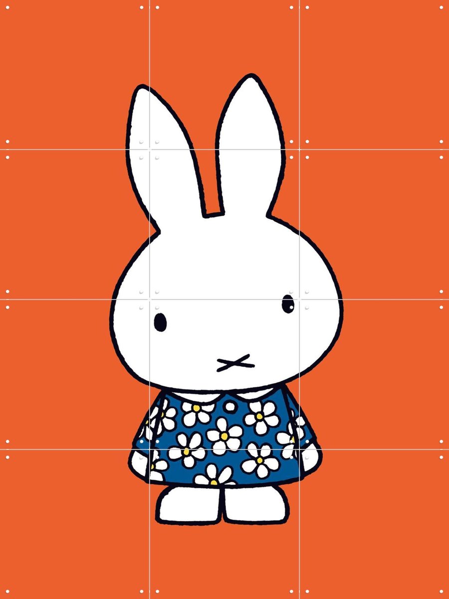 IXXI Nijntje Oranje, Nijntje - 60 x 80 cm - Gratis ophangtool - Grote wanddecoratie en posters - Speels, Cartoonesk, Illustraties, Babykamer, Nijntje